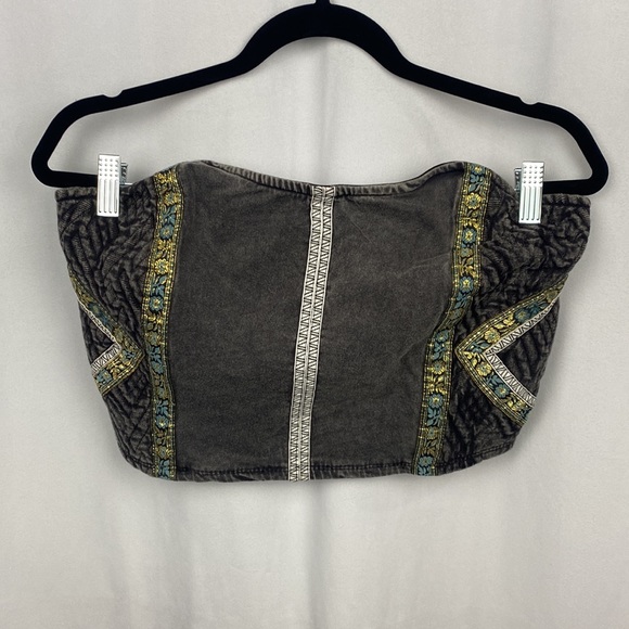 Anthropologie ecoté Bohemian Mineral Wash Metallic Ribbon Cropped Tube Top - L - Picture 2 of 11